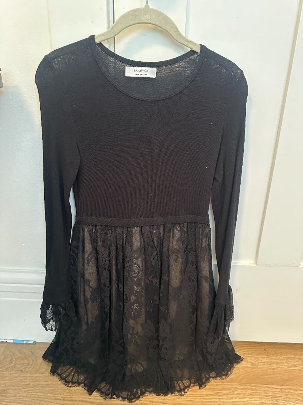 Bailey/44 Black Knit & Lace Long Sleeve Mini Dress Size XS | Like New